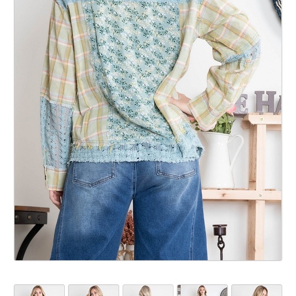 Bluevelvet Patchwork Button Down Shirt - Blue and Green - Picture 3 of 4
